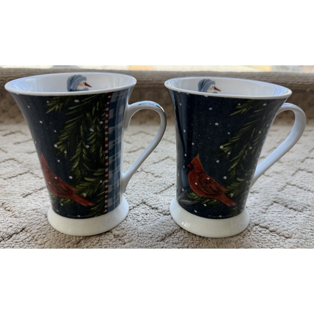 Set of 2 Pimpernel Fine Porcelain Mugs, Winter Scene